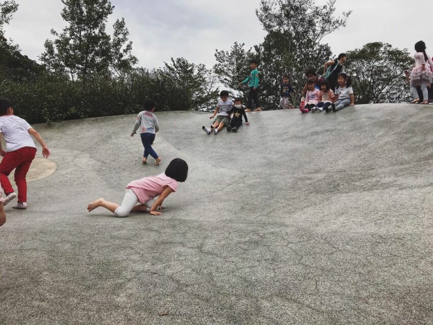 龍掌坡外觀看起來就像是一個大碗,磨石子材質讓表面很平滑,可以當作溜滑梯玩耍,所以又被稱為「大碗公溜滑梯」,是全台15大特色溜滑梯之一。 大碗公溜滑梯