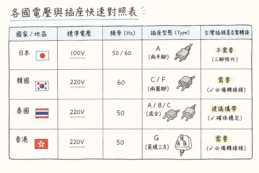 出國必看!各國電壓、插座規格與旅行轉接頭準備指南 出國必看!各國電壓、插座規格與旅行轉接頭準備指南